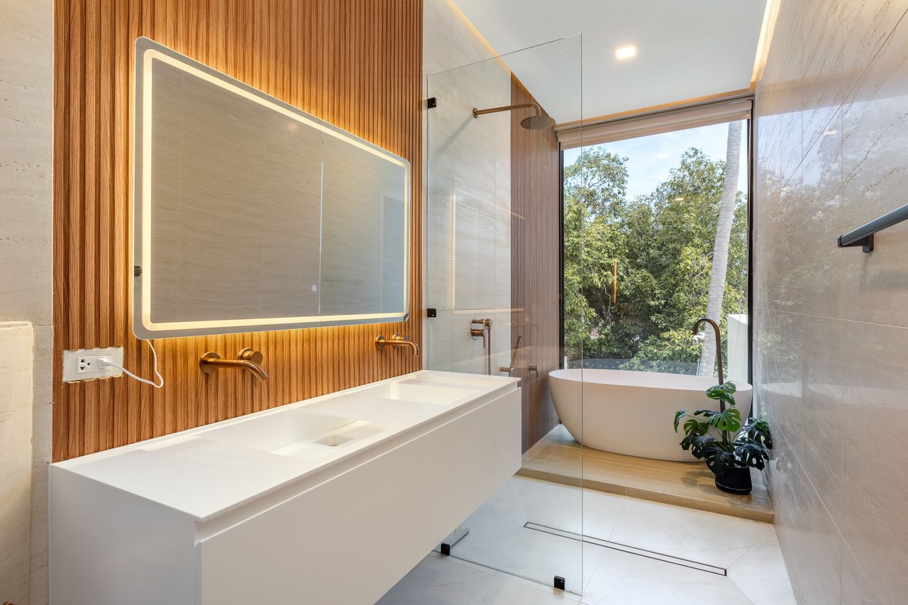 Bathroom with a garden view